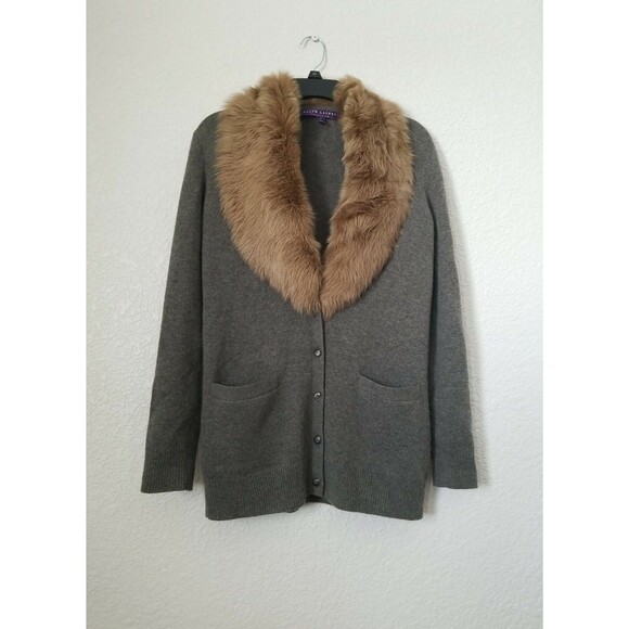 Ralph Lauren purple label Sweaters - $2198 Ralph Lauren purple label runway sweater button down removable fur collar